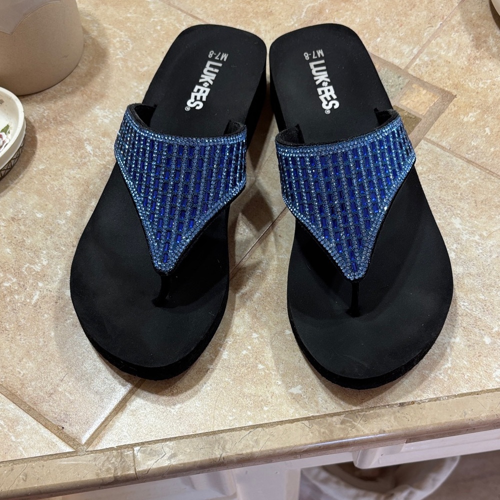 Luxe Black and Blue Beaded Sandals